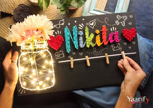 Customised Name Thread Art With Light Jar