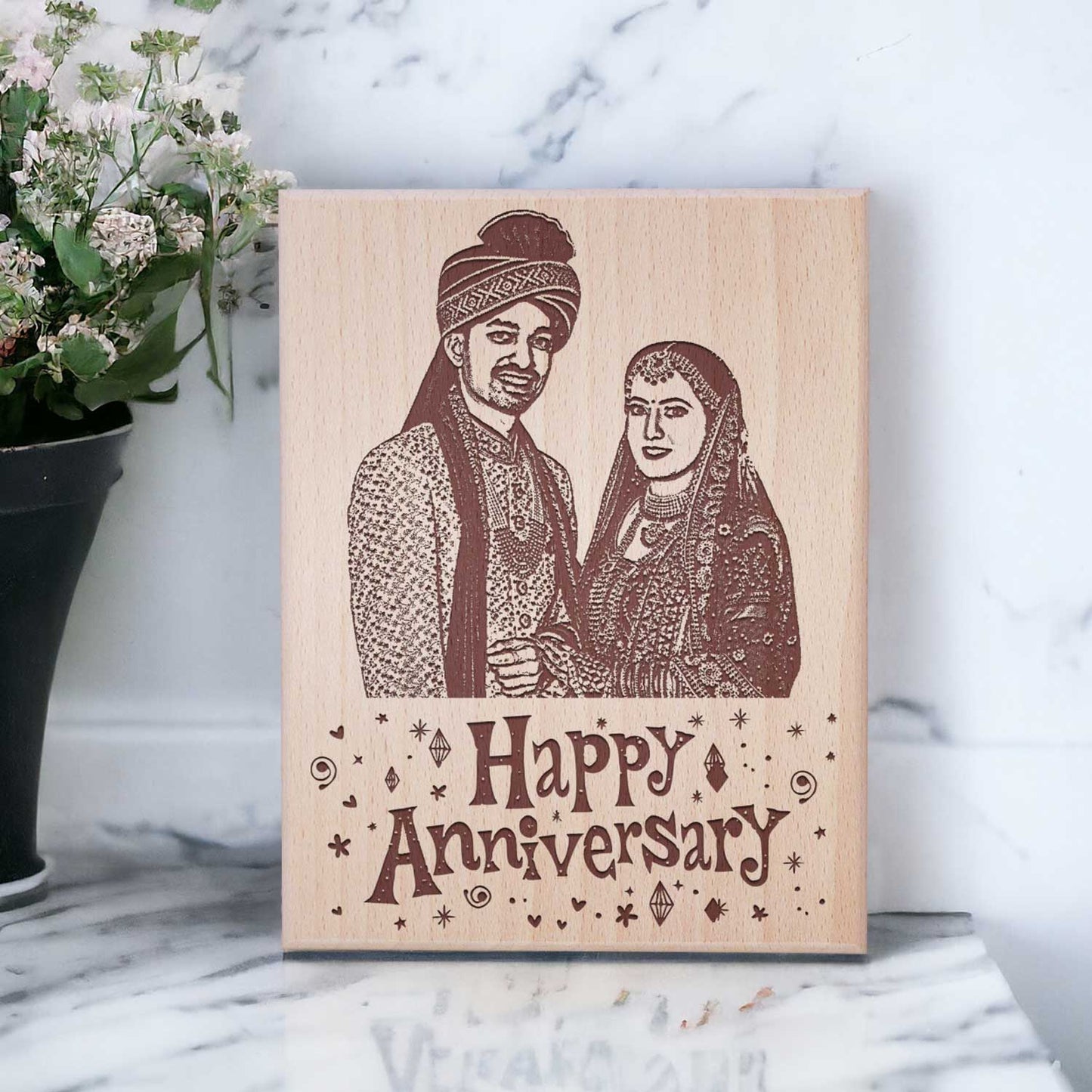 Personalized Engraved Wooden Photo Frame For First Anniversary