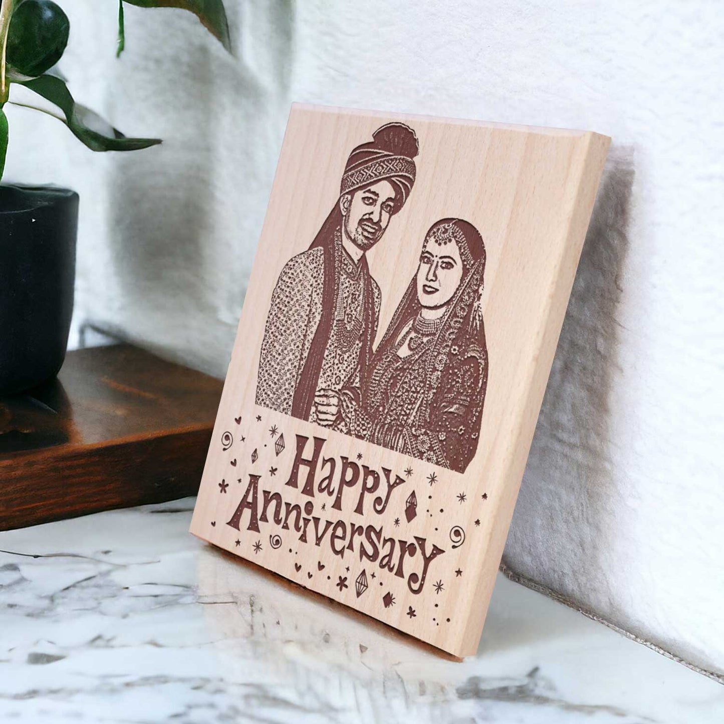 Personalized Engraved Wooden Photo Frame For First Anniversary