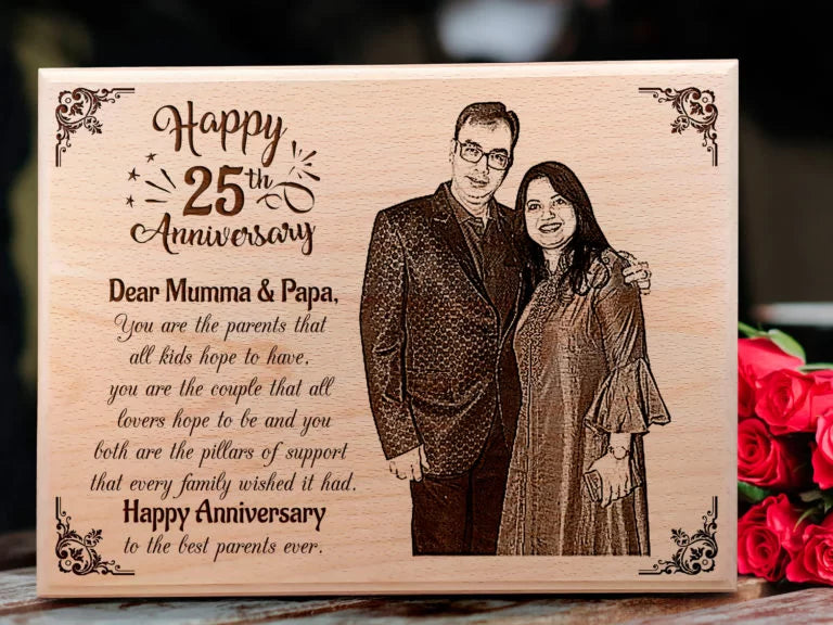 Customized Engraved Wooden Photo Plaque for 25th Anniversary for Parents