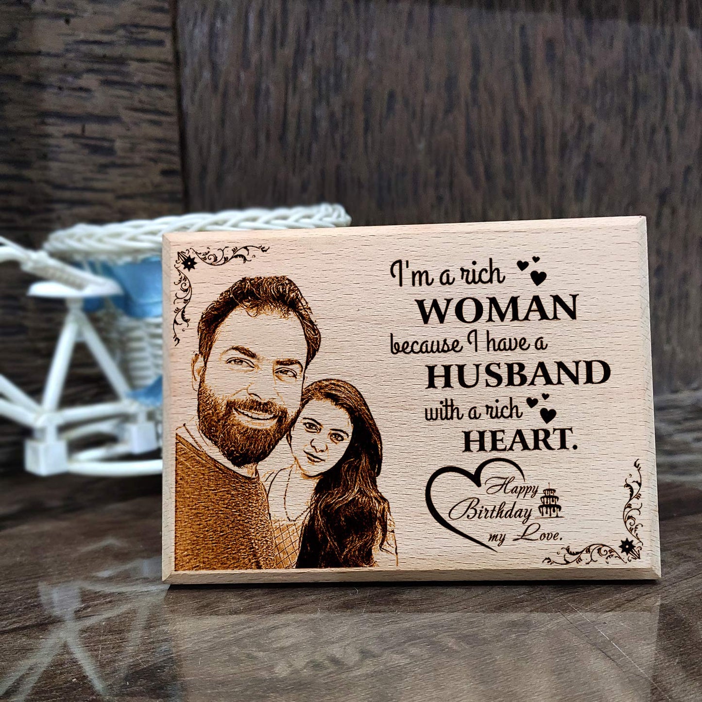 Personalized Engraved Wooden Photo Plaque Birthday Gift for Him or Her (7×4 in)