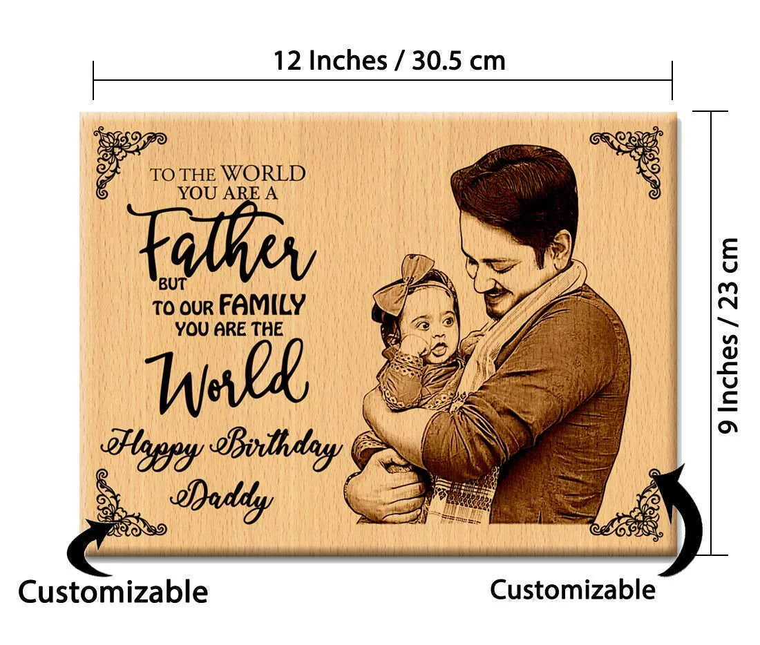 Personalized Wooden Photo Frame with Text Engraving Happy Birthday Daddy