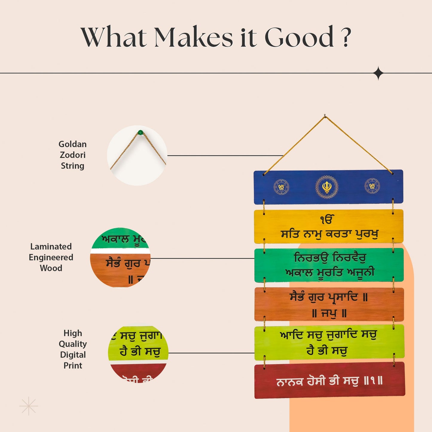 Ik Onkar' Mool Mantra (Punjabi) Wooden Wall Hanging (31X12 inch)