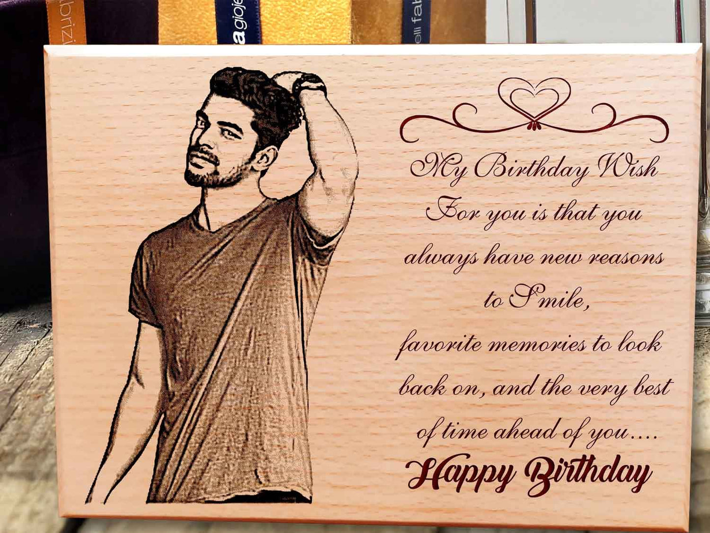 Personalized Happy Birthday Gift for Boys Engraved Wooden Photo Plaque