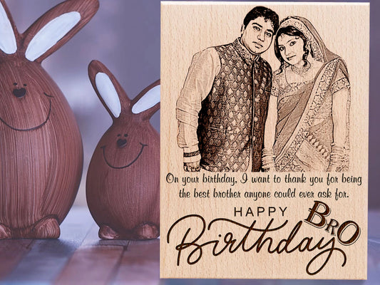 Customized Engraved Wooden Frame with Photo and Carved Message Happy Birthday Bro