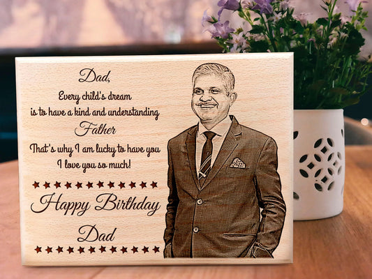 Personalized Engraved Wooden Photo Frame Gift for Dad Birthday