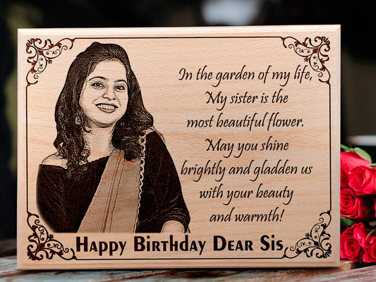 Customized Wooden Engraved Photo Gift for Sister on Her Birthday