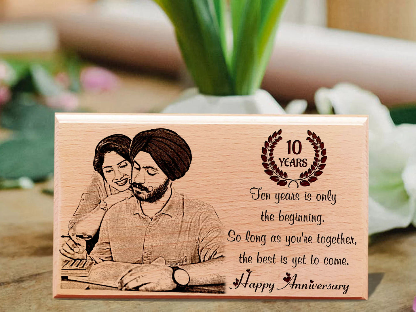 Personalized Engraved Wooden Photo Frame Anniversary Gift for Couples (6×4 inches)