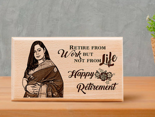 Wooden Engraved Photo Plaque Retirement Gift for Mother (7X4, Inches)