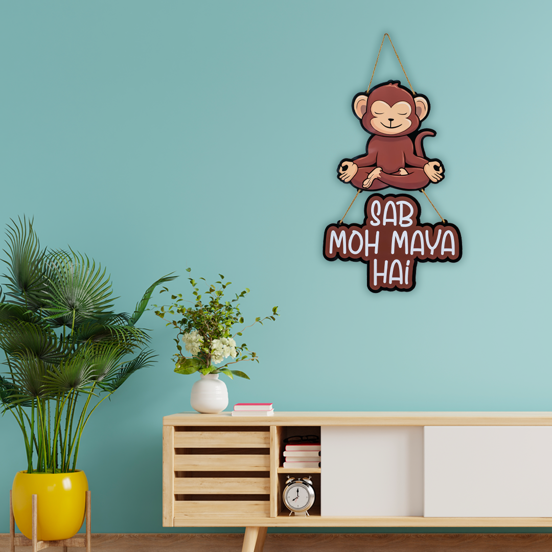 'Sab Moh Maya' Monkey Wooden Wall Hanging