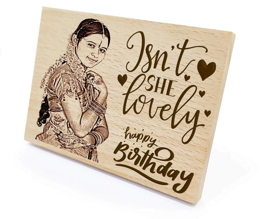 Combo Personalised Engraved Wooden Photo Plaque and Heart Shaped Wood Keychain for Birthday (13×9.5cm, 5 cms)