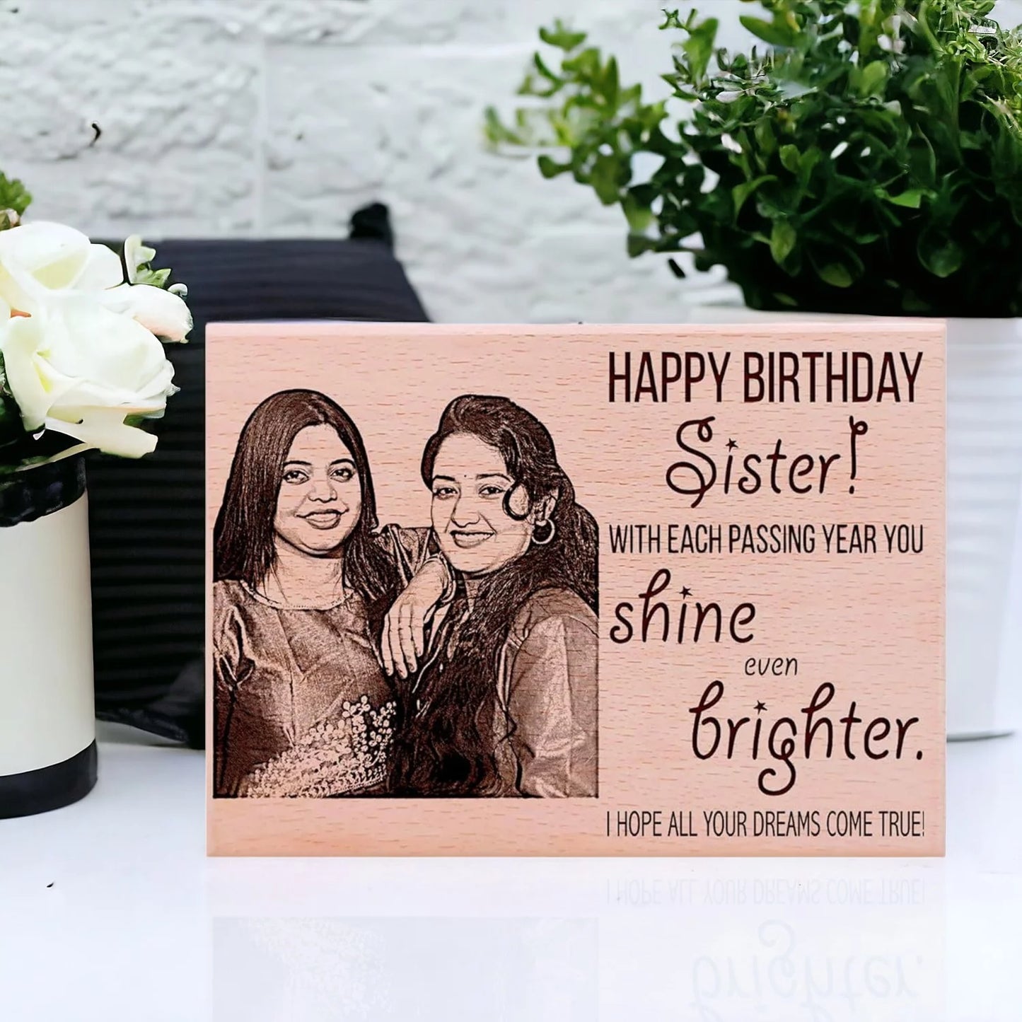 Customized Engraved Wooden Picture Frame Gift for Sister